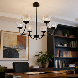 Black Farmhouse Height Adjustable Pendant <b>Light</b> Clear Glass Shade Multi-head LED Chandelier for Kitchen Island <b>Dining</b> Bedroom - Product Image 2