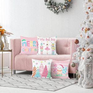 Fodere per cuscini di <span class=keywords><strong>Natale</strong></span>, 4 pezzi, design Schiaccianoci, Albero di <span class=keywords><strong>Natale</strong></span>, Pupazzo di Neve, Rosa, in morbido velluto per patio - Product Image 3