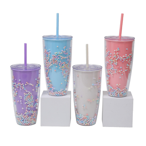Vasos de Plástico Transparentes con Puntos de Colores, 26 oz, Personalizados al por Mayor, Delicados, Reutilizables, de Doble Pared, con Tapa - Product Image 1