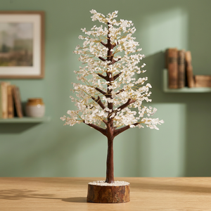 Arbre en pierres précieuses mélangées de quartz clair et d'aventurine verte, 1000 copeaux, fait main, cadeau - Product Image 2