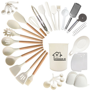 YH Silicone Spatula Soup Spoon Set 44-Piece Utensils Non-Stick Sustainable Wood Handle Handwash Care <b>Kitchen</b> <b>Accessories</b> - Product Image 2