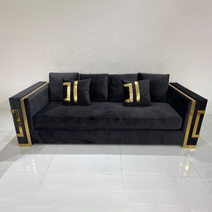 Ensemble de canapés et fauteuils de luxe en velours noir pour salon moderne, comprenant un canapé 3 places, un canapé 2 places, un canapé 1 place et un <span class=keywords><strong>fauteuil</strong></span> individuel, en tissu doré pour mobilier de maison. - Product Image 2