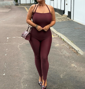 Combinaison décontractée pour femme Viviblook J25JP486, bretelles halter, dos nu, couleur unie, élastique, une pièce - Product Image 3