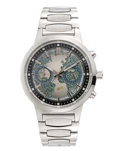 <span class=keywords><strong>Montre</strong></span> chronographe pour <span class=keywords><strong>homme</strong></span> entièrement plaquée or avec cadran bleu carte du monde, <span class=keywords><strong>bracelet</strong></span> en <span class=keywords><strong>acier</strong></span> inoxydable poli, 3 sous-cadrans, affichage de la date - Product Image 4