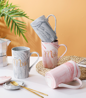 Grande tasse en céramique à motif marbré avec couvercle et cuillère, tasse à boire pour la maison, tasse à petit-déjeuner pour céréales et café, logo personnalisé disponible