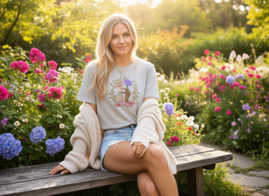 T-shirt floreale per la Giornata Internazionale della Donna, da donna, a maniche corte, girocollo, casual, primavera estate, stampa in jersey 100% cotone - Product Image 2