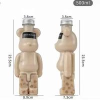Bouteilles jetables transparentes en PET de 500 ml/700 ml en forme d'ours, pour café, jus, lait, thé Boba, avec bouchon en aluminium