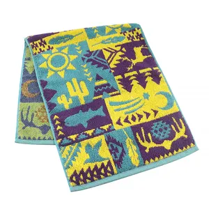 Fabrikant Groothandel Aangepaste Cartoon Geometrisch Patroon Katoen Dubbele Jacquard Handdoek