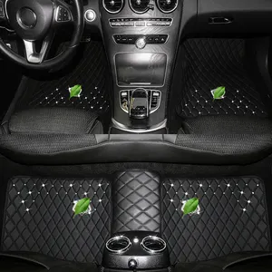 Luxury Diamond Custom Car Anti Slip Floor Mats Leather Crown Material Car Universal Carpet Mat