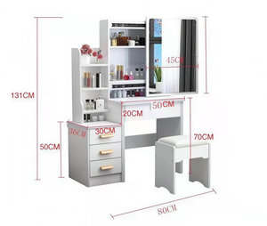 Meuble de chambre à coucher moderne personnalisé avec 4 tiroirs en bois blanc, miroir éclairé sur pied pour hôtel, appartement, salon - Product Image 3