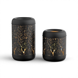 Portavelas Cilíndrico con Recubrimiento Negro, Diseño de Árbol Cortado con Láser, Faroles de Hierro para Decoración de Mesa, 2 Piezas - Product Image 1