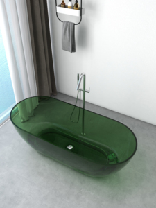 Moderna Bañera Independiente para Proyectos Hoteleros, Bañera Grande de <span class=keywords><strong>Resina</strong></span> de Superficie Sólida, Transparente, Cristal, Colorida, Cuadrada, de 60 Galones, con Desagüe - Product Image 5