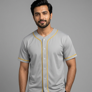 เสื้อเจอร์ซีย์ S-4XL 100% ผ้าโพลีเอสเตอร์คอกลมสำหรับผู้ชายเสื้อเบสบอลแขนสั้นติดกระดุม - Product Image 1