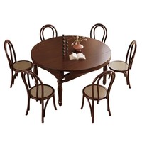 Table à manger extensible vintage de style mid-century moderne en bois massif, forme ronde/rectangulaire, pour petits espaces, hôtel, appartement