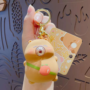 WEIXI Porte-clés en PVC en forme d'ours de dessin animé orange, qui souffle des bulles, pour la décompression, idéal pour sacs d'école et voitures - Product Image 3