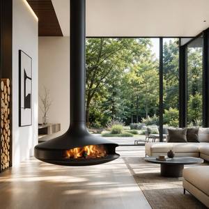 Cheminée suspendue d'intérieur au design moderne de 700 mm, foyer décoratif à bois véritable, pour salon - Product Image 1