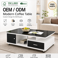 Table basse moderne de luxe européenne en bois avec plateau en verre trempé pour salon