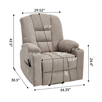 Fauteuil inclinable à positionnement infini, fauteuil releveur électrique à moteur unique avec massage et chaleur pour personnes âgées, ports USB Type C