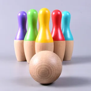 Jeu de Bowling sur la pelouse, sac de transport avec 10 épingles en bois, jeu d'intérieur et d'extérieur, 2 boules et mailles, amusant en famille pour enfants et adultes