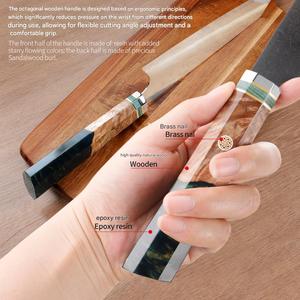 Cuchillo de Chef IOKO de 67 Capas de Acero de Damasco con Mango de Resina Burlwood, Cuchillo de Carnicero Estilo Japonés - Product Image 4