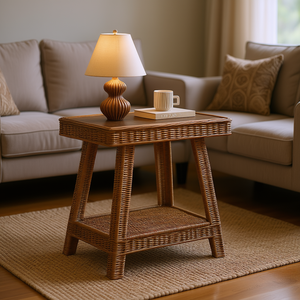 Tavolino da Caffè in Rattan, Arredamento Moderno Contemporaneo per Soggiorno con Vano Portaoggetti, Uso Domestico - Product Image 2