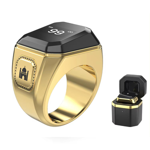 Vente en gros 2024 E01 Bague musulmane avec <span class=keywords><strong>boussole</strong></span> de prière, point vers la <span class=keywords><strong>Mecque</strong></span>, compteur de prières, rappels de prière, écran de 0,49 pouces, affichage de l'heure, bague intelligente - Product Image 1