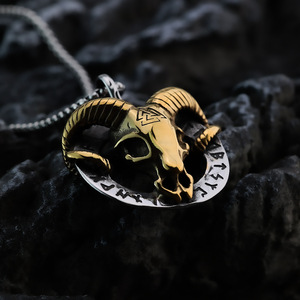 Collar con Colgante de Acero Inoxidable Estilo Vikingo Retro Nórdico para Hombre, con Cadena de Bambú, Diseño Personalizado de Cabeza de Oveja con <span class=keywords><strong>Runa</strong></span> - Product Image 4