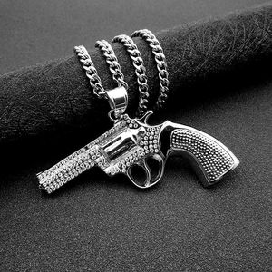 Yunnique Asymmetrical <b>Titanium</b> Steel Gold Plated Diamond Pave Setting Revolver Pendant Necklace Men's Hip Hop Party Jewelry - Product Image 2