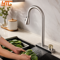 Robinet de cuisine extractible YMC 304 en acier inoxydable, chaud et froid, avec jet pluie, rotation à 360 degrés, mitigeur d'évier doré