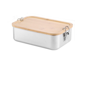 304 Stainless Steel <b>Lunch</b> <b>Box</b> Bamboo Lid Rectangular Bento <b>Box</b> With Strap For Student Outdoor Use - Product Image 3