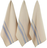 Serviettes de cuisine en coton rayées beige avec des lignes bleues, rectangulaires, lavables en machine, tissées