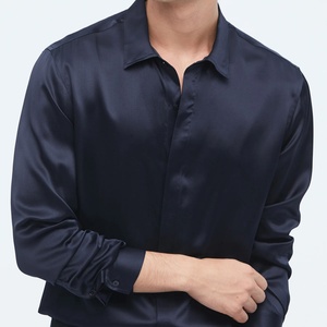 Camisa de Seda Real Suave para Hombre, Manga Larga, Cuello Clásico con Tapeta Oculta, Color Sólido, Personalizada - Product Image 2