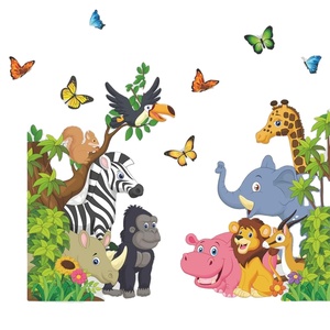 Pegatinas de pared de animales de dibujos animados, pegatinas de pared de animales de la selva, elefante, León, cebra, mariposa, decoración de pared, <span class=keywords><strong>niños</strong></span>, bebé, vinilo DIY M - Product Image 1