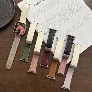 Correa de reloj inteligente de cuero genuino de dos tonos con hebilla plegable magnética para hombres y mujeres para Apple Watch Series