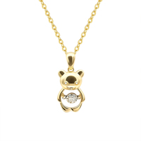 Collier avec pendentif petit ours en or massif 18 carats avec diamants naturels, design mignon, or véritable 18 carats, bijoux fins pour femmes