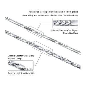 RINNTIN BSC34-<span class=keywords><strong>3.3</strong></span>, perhiasan Hiphop rantai Pria 18K emas lebih dari 925 perak murni 3.3mm potongan berlian kalung rantai Figaro - Product Image 5