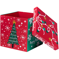 Caja de Regalo Navideña con Diseño de Papá Noel en Rojo y Verde, Papel de Seda, Cartón y Cinta para Regalos Navideños