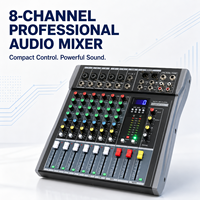 ET-60SUSB Mini table de mixage audio 8 canaux USB MP3 avec égaliseur 3 bandes et alimentation fantôme 48V pour l'enregistrement à domicile, le streaming en direct et les podcasts
