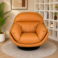 Fauteuil Chaise Longue en Cuir PU Orange Chaud, Fauteuil d'Appoint Moderne Rembourré Effet Nuage, Base Stable Antidérapante pour Hôtel et Salon