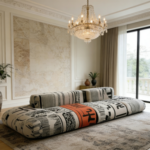 Divano Modulare Moderno con Stampa Graffiti: Design <span class=keywords><strong>Bianco</strong></span> <span class=keywords><strong>e</strong></span> <span class=keywords><strong>Nero</strong></span> con Accenti Arancioni per <span class=keywords><strong>Soggiorno</strong></span> Contemporaneo - Product Image 2