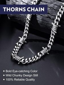 Punk 16-22 pollici placcato oro in acciaio inox geometrico nero spine girocollo collane filo spinato catena cubana per gli uomini - Product Image 2