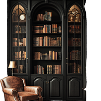 Bibliothèque Classique de Luxe en Bois avec Portes Vitrées Cintrées, Étagères à Six Niveaux, Rangement Écologique et Durable pour Salon