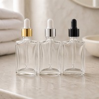 Vente en gros de flacons carrés en verre vides avec bouchon doré, flacon compte-gouttes transparent, emballage cosmétique, conteneur, fournitures