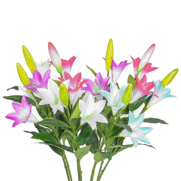 Factory Direct Lily Artificial Flowers 3 Heads Real Touch Silk Latex Artificial Lily Flower Bouquet For Home Wedding Decoration