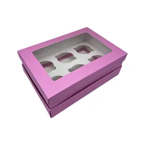 Hot Sales Cardboard 6 12 Holes Cup Cake Box New Design Pink Cupcake Packaging Box With Lid