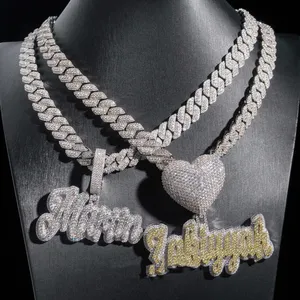 Pass Diamond Tester custom logo letter name 925 sterling silver moissanite pendant necklace