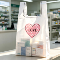 Sacs en plastique blancs élégants avec impression de cœur rose LOVE, pour le shopping, les cosmétiques, les petits articles, les cadeaux, emballage en polyéthylène
