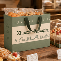Sacs en papier personnalisés pour boulangerie avec poignées en ruban, emballage en papier vert pour pain, gâteaux, biscuits, boutique, à emporter