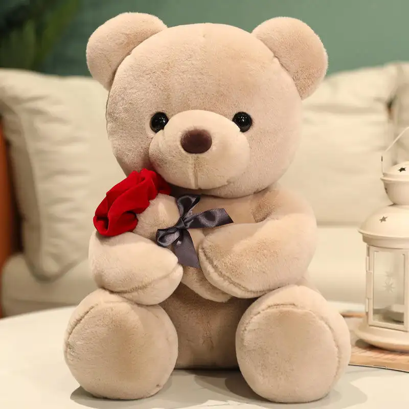 Hadiah Hari Valentine, mainan boneka binatang lucu beruang teddy dengan mainan mewah mawar