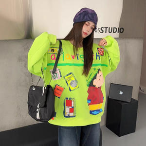 <span class=keywords><strong>Pull</strong></span> en molleton à manches longues de <span class=keywords><strong>grande</strong></span> <span class=keywords><strong>taille</strong></span> de style européen pour femmes, mi-long, ample, avec motif de dessin animé 3D décoratif, boutonné - Product Image 1